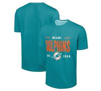 FOCO NFL - Camiseta de cuello redondo para hombre, con licencia oficial del equipo de fútbol, logotipo de marca desgastada, color del equipo, (Miami Dolphins - Aqua), Medium