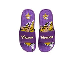 FOCO NFL Team Wordmark Logo Athletic Sport Shower Flip Flop Sandals Gel Slides, Minnesota Vikings Chalecos Hombre, Talla M, Marca de página, 9-10