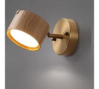 Foco para Interiores Y Exteriores, Lámpara de Pared Led Moderna de Madera para Dormitorio, Ajustable con 3 Temperaturas de Color, Brazo de Latón, Aplique de Madera de 7 W Giratorio para Sala de Estar,