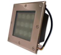 Foco Proyector LED Cuadrado Acero Inoxidable Empotrable IP67 220V AC 12W Blanco F. 6000K