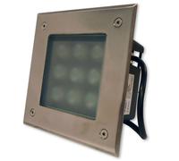 Foco Proyector LED Cuadrado Acero Inoxidable Empotrable IP67 220V AC 9W Blanco F. 6000K