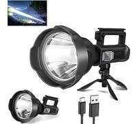Foco recargable, 3,000,000 lúmenes, luces LED para exteriores, linterna de mano súper brillante, potente linterna de largo alcance con 4 modos, trípode, USB C, IPX5 impermeable para pesca, canotaje,