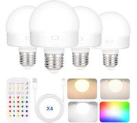 Foco recargable alimentado por batería con control remoto, 4 paquetes, foco LED desmontable ajustable de 350 lm con 15 colores seleccionables y 3 temporizadores, foco inalámbrico para luz de pared