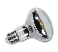 Foco reflector LED E27 R80, 7,5 W, blanco cálido, 700 lm, 230 V, ángulo de luz 180°, cuerpo de cristal transparente, LED de filamento, regulable