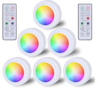 Foco RGB con mando a distancia, 16 colores de cambio de color, iluminación regulable, iluminación de vitrina, inalámbrico, LED, lámpara táctil, temporizador y función de memoria, batería para