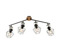 Focos de Techo E27 4-flammig 110CM Largo Metal Madera Negro Natural Lámpara
