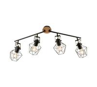 Focos de Techo E27 4-flammig 110CM Largo Metal Madera Negro Natural Lámpara