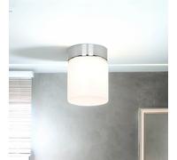 Focos de Techo Lámpara Pantalla Cristal Blanco Anguloso Cromo Moderno Baño