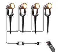 Focos Led Exterior, 56FT/17M 4 * 3W LED Focos de Jardín con Estaca Con función de temporizador y control remoto, Blanco Cálido 3000K IP65 Impermeable, al Aire Libre Iluminación de Caminos para Césped