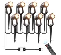 Focos Led Exterior, 95FT/29M 8 * 3W LED Focos de Jardín con Estaca Con función de temporizador y control remoto, Blanco Cálido 3000K IP65 Impermeable, al Aire Libre Iluminación de Caminos para Césped