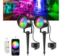 Focos LED Exterior RGB, 2 Piezas Foco Proyector Exterior con App Bluetooth y Mando a Distancia 16M Colores IP65 44 Modos Dinámicos Clavija de Tierra Focos Exterior Jardín para Patio Terraza Halloween