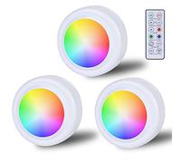Focos LED RGB, funciona con pilas, con mando a distancia, 16 colores de cambio de color, iluminación de armario, regulable, lámpara táctil inalámbrica, temporizador y función de memoria, batería para