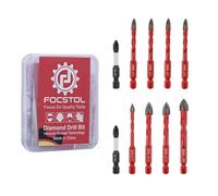 FOCSTOL Juego de Brocas Taladro 10 piezas, Brocas para Porcelánico con Mango Hexagonal Cambio Rápido para Madera Plástico Mampostería Azulejos Cerámica Vidrio, 5/6/8/10mm