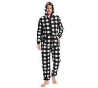 Focupaja Pijama Adulto Cuadros Onesie de Navidad Mono con Capucha y Cremallera Familia Homewear Sleepwear Mujeres Hombres Blanco y Negro M