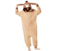 Focupaja Unisex Pijama Cabra Adulto Onesie Animales Cosplay Monos Carnaval Halloween Navidad Fiesta de Disfraces Acogedor Mono Novedad Homewear Caqui L