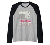 Focus Shoot Repeat Photography Photographer Camera Vintage Camiseta Manga Raglan