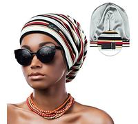 FocusCare ADJUST-10 Gorro de dormir ajustable con forro de satén para rastas, pelo rizado, talla L, Talla única Rayas D ]