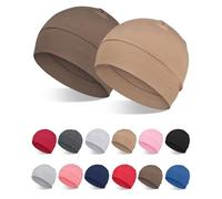 FocusCare Gorros de viscosa de bambú 100 % para hombres y mujeres, gorro ligero para dormir para quimioterapia y pérdida de cabello, 2 piezas/4 unidades, café y caqui., Talla única