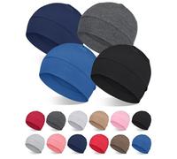 FocusCare Gorros de viscosa de bambú 100 % para hombres y mujeres, gorro ligero para dormir para quimioterapia y pérdida de cabello, 2 piezas/4 unidades, Azul marino, azul vaquero, negro y gris
