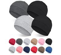 FocusCare - Lote de 2/4 gorros 100% viscosa para hombre y mujer, forro de casco, gorro de dormir ligero para quimioterapia y pérdida de cabello, Black & Black & Dark Health Grey & Light Health Grey