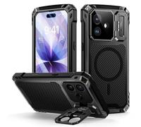 Focusor para Funda iPhone 17 con Pantalla Incorporado, Soporte para Cámara Carcasa Metal Armor Antigolpes Militar 360 Grados Completa Resistente Irrompible Robusta Blindada Case, Negro