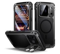 Focusor para Funda iPhone 17 Pro MAX con Pantalla Incorporado, Soporte para Cámara Carcasa Metal Armor Antigolpes Militar 360 Grados Completa Resistente Irrompible Robusta Blindada Case, Negro