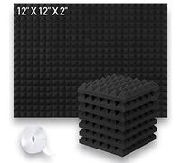 Focusound Paquete de 12 paneles de espuma acústica, 2 pulgadas x 12 pulgadas x 12 pulgadas de espuma insonorizada con cinta adhesiva de doble cara, color negro