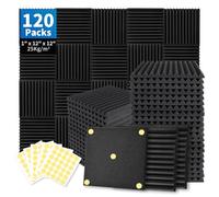 Focusound Paquete de 120 paneles de espuma acústica de 1 x 12 x 12 pulgadas, paneles de espuma a prueba de sonido, paneles de cuña con cancelación de ruido para oficina en casa, estudio de