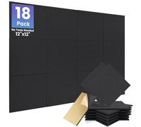 Focusound Paquete de 18 paneles a prueba de sonido para paredes, paneles acústicos autoadhesivos que absorben el sonido, paneles de pared cuadrados de alta densidad insonorizados de 12 x 12 x 0.4