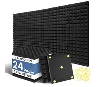 Focusound Paquete de 24 paneles de espuma acústica de 2 x 12 x 12 pulgadas, espuma de absorción de sonido para paredes, estudio en casa, oficina, podcast con cuadrados adhesivos