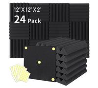 Focusound Paquete de 24 paneles de espuma acústica de 2 x 12 x 12 pulgadas, espuma insonorizada con cancelación de ruido con 120 adhesivos de doble cara