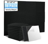 Focusound Paquete de 36 paneles de espuma a prueba de sonido, paneles de espuma acústica de pirámide de 12 x 12 x 1 pulgada con autoadhesivos, paneles de insonorización de reducción de ruido de alta