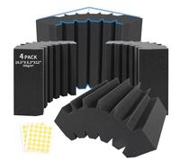 Focusound Paquete de 4 trampas de base curvas, esquinas de espuma acústica, tamaño grande de 42 cm x 16 cm x 30 cm, trampas de base de esquina para estudio y cine en casa de baja frecuencia