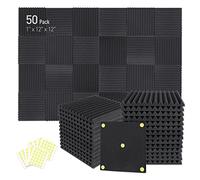 Focusound Paquete de 50 paneles de espuma acústica, cuña, insonorizados, para estudio, absorción de sonido, con cinta adhesiva de doble cara, 30 x 30 x 2,5 cm