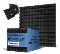 Focusound Pro Acoustic Treatment - Paquete de 50 paneles de espuma piramidal de 2 x 12 x 12 pulgadas para paredes a prueba de sonido, reducción de ruido de estudio en casa y control de eco