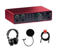 Focusrite Scarlett 2i2 - Paquete de interfaz de audio USB-C (4ª generación) con auriculares Polsen HPC-A30 para monitor de estudio, filtro pop y cable XLR- XLR
