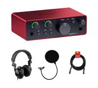 Focusrite Scarlett Solo USB-C Interfaz de audio (4ª generación) con auriculares Polsen HPC-A30 para monitor de estudio, filtro pop y cable XLR- XLR