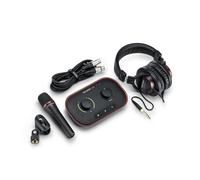 Focusrite Vocaster One Studio: interfaz de pódcast para grabar como un creador independiente, con micrófono Vocaster DM1 y auriculares HP60v estudio