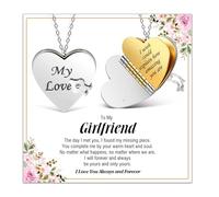 Focxoio Collar de corazón con 6 páginas de información grabada para novia, hija, nieta, regalos para cumpleaños, Navidad, día de San Valentín, Acero inoxidable