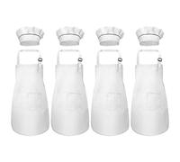 Fodlon Blanco Delantal y Gorro Cocina para Niños, Delantal de Cocina Gorro De Cocinero para Cocinar Hornear Pintura, Ajustable Infantil Delantal con 2 Bolsillos para Niñas Niñito 6-13 Años (4 Sets)