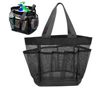 Fodlon Bolsa de Ducha Organizadora de Malla Portátil con 8 Compartimentos, Gran Organizador de Aseo de Secado Rápido para Baño, Gimnasio, Viaje y Camping, Negro