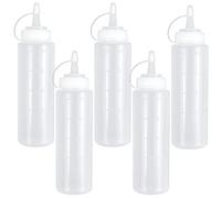 Fodlon Botellas Condimentos, Botella de Salsa de 250 ml, Biberon Salsas Exprimible de Plástico, Dispensador de Condimentos con Tapa para Salsa de Tomate, Aceite, Jarabe, Mayonesa (5 Piezas)