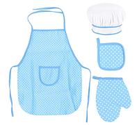 Fodlon Juego Chef para Niños, Ajustable Niños Delantal Cocina con Gorro de Chef, Manopla de Cocina para Niños, Tapete Resistente al Calor para Niños y Niñas de 3 a 8 Años (Azul)