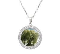 FodPand Big Trees - Collar de diamantes para mujer, novia, mamá, cadena de cable de 20 pulgadas, collar con colgante redondo, conmemorativo, pareja, amistad, cumpleaños, aniversario, boda, recuerdo