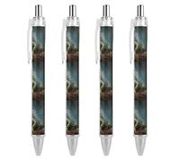FodPand Bolígrafos retráctiles con clip de bolsillo, bolígrafo de gel negro, punta fina de 0,5 mm, tinta líquida de secado rápido, animales verdes sobre madera, bolígrafos de escritura suave
