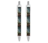 FodPand Bolígrafos retráctiles con clip de bolsillo, bolígrafo de gel negro, punta fina de 0,5 mm, tinta líquida de secado rápido, animales verdes sobre madera, bolígrafos de escritura suave