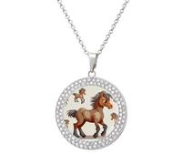 FodPand Bonito collar de diamantes de caballo para mujer, novia, mamá, cadena de cable de 20 pulgadas, collar con colgante redondo, conmemorativo, pareja, amistad, joyería, cumpleaños, aniversario