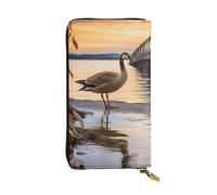 FodPand Cartera ultrafina de piel sintética para mujeres y hombres, con cremallera, tarjetero de crédito, bolso largo de mano de animales de nutria, Wild Goose By the Bridge, One Size, Clásico