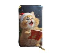 FodPand Cartera ultrafina de piel sintética para mujeres y hombres, con cremallera, tarjetero de crédito, bolso largo de mano de dibujos animados, color negro y blanco, Lindo gato canta villancicos de
