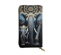 FodPand Cartera ultrafina de piel sintética para mujeres y hombres, con cremallera, tarjetero de crédito, bolso de mano largo con flor de lis y brazos para abrigo, bolso de caballero, Dos elefantes